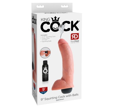 King Cock - Realistyczne Naturalne Dildo Z Wytryskiem 23 CM Jasny Kolor Skóry